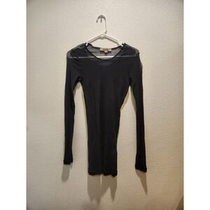 FLAX Sheer Nylon Long Sleeve Top Black Made USA Layering Womens